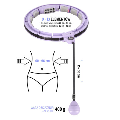 HHM13 hula hop violet z magnesami I obciążnikiem + licznik HMS