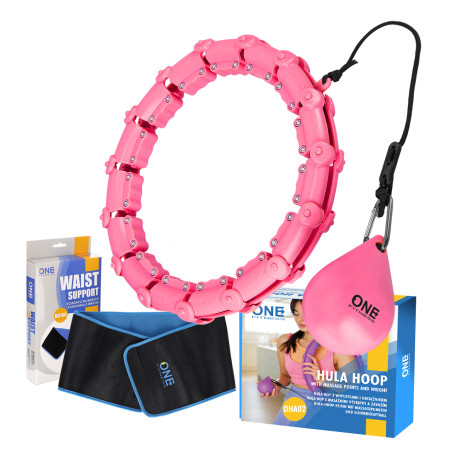 Zestaw hula hop OHA02 pink z wypustkami i obciążnikiem one fitness + pas BR160