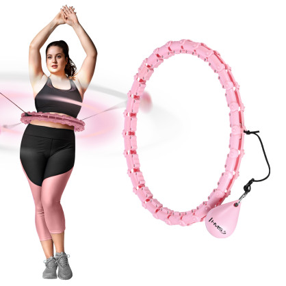 Zestaw hula hop HHW11 light pink z wypustkami i obciążnikiem + pas BR163 black plus size HMS