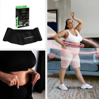 Zestaw hula hop HHW11 light pink z wypustkami i obciążnikiem + pas BR163 black plus size HMS