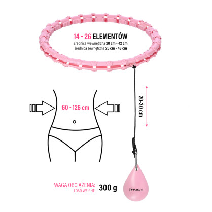 Zestaw hula hop HHW11 light pink z wypustkami i obciążnikiem + pas BR163 black plus size HMS