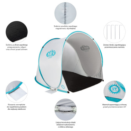 NC3173 SZARO-TURKUSOWY namiot plażowy samorozkładający podłoga nils camp