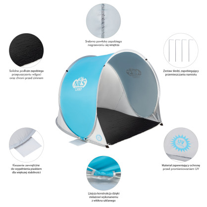 NC3173 NIEBIESKO-SZARY namiot plażowy samorozkładający podłoga nils camp