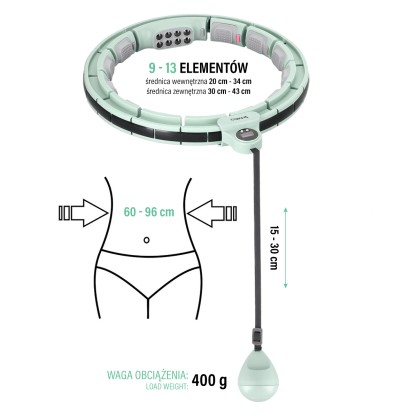 HHM13 hula hop green z magnesami I obciążnikiem + licznik HMS