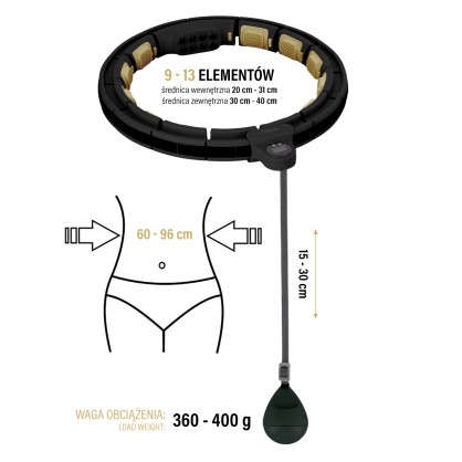 HHM13 hula hop black/gold z magnesami I obciążnikiem + licznik HMS