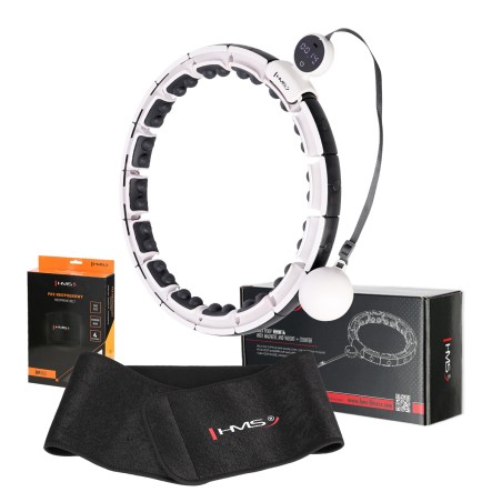 Zestaw hula hop magnetyczny white HHM16 z licznikiem HMS + pas wyszczuplający BR163 black