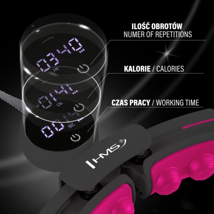 HHM16 hula hop black/pink z magnesami I obciążnikiem + licznik HMS