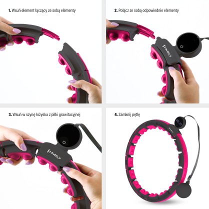 HHM16 hula hop black/pink z magnesami I obciążnikiem + licznik HMS