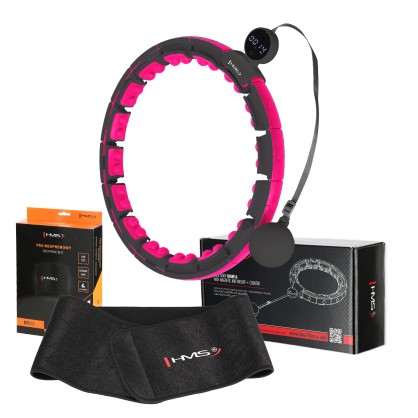 Zestaw hula hop magnetyczny black/pink HHM16 z licznikiem HMS + pas wyszczuplający BR163 black