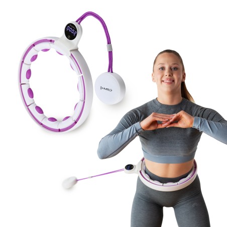 HHM17 hula hop white/violet z magnesami I obciążnikiem + licznik HMS