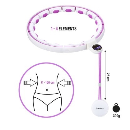 HHM17 hula hop white/violet z magnesami I obciążnikiem + licznik HMS