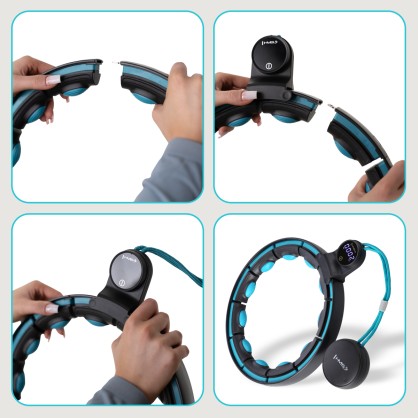 HHM17 hula hop black/turquoise z magnesami I obciążnikiem + licznik HMS