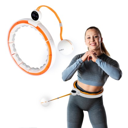 HHM21 hula hop white/orange z magnesami, wypustkami tpe I obciążnikiem + licznik HMS