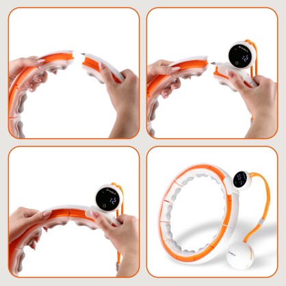 HHM21 hula hop white/orange z magnesami, wypustkami tpe I obciążnikiem + licznik HMS