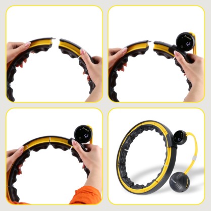 HHM21 hula hop black/yellow z magnesami, wypustkami tpe I obciążnikiem + licznik HMS