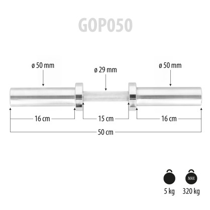 GOP050 (+zaciski) gryf krótki olimpijski 5KG 50CM HMS