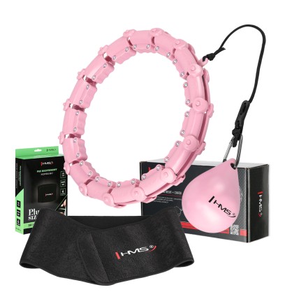 Zestaw hula hop HHW02 light pink z wypustkami i obciążnikiem HMS + pas BR163 black plus size