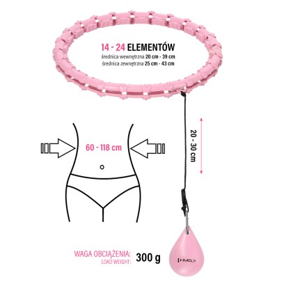 Zestaw hula hop HHW02 light pink z wypustkami i obciążnikiem HMS + pas BR163 black plus size