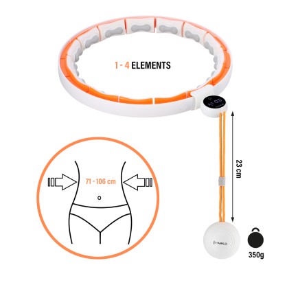 Zestaw hula hop magnetyczny white/orange HHM21 z licznikiem HMS + pas wyszczuplający BR1313