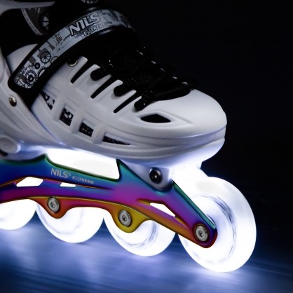 NH10905 4w1 ŁYŻWOROLKI LED BIAŁE Z WYM. PŁOZĄ HOKEJOWĄ RAINBOW ROZM. M(35-38) NILS EXTREME