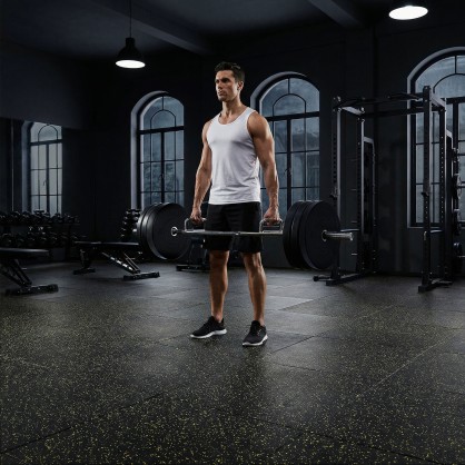 POS35 PODŁOGA GUMOWA POD SPRZĘT FITNESS Z WYPUSTKAMI BLACK/YELLOW HMS