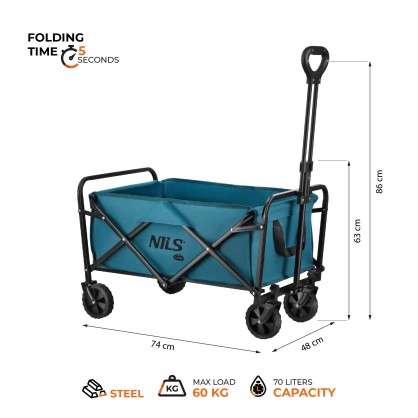 NC4306 WÓZEK TURYSTYCZNY SKŁADANY TURKUSOWY 70L NILS CAMP
